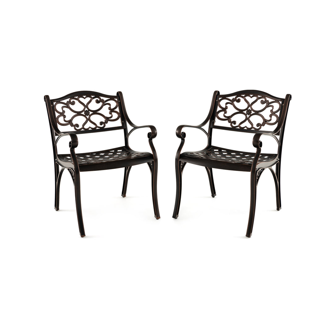 Cast Aluminum Patio Chairs Set of 2 with Armrests and Curved Seats