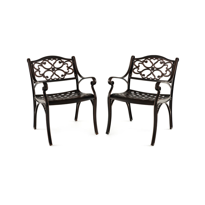 Cast Aluminum Patio Chairs Set of 2 with Armrests and Curved Seats