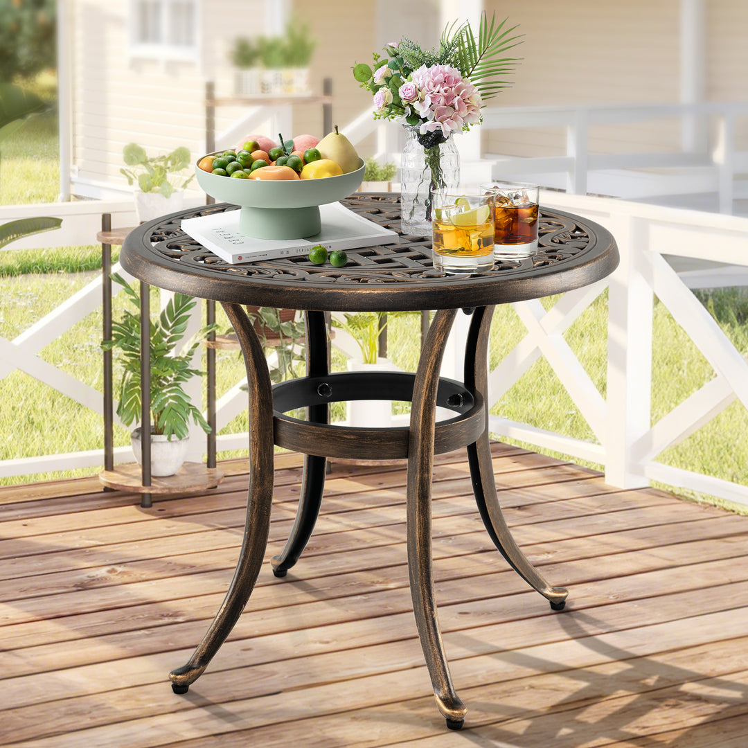 Cast Aluminium Patio Side Table with Floral Hollow-out Pattern in Bronze