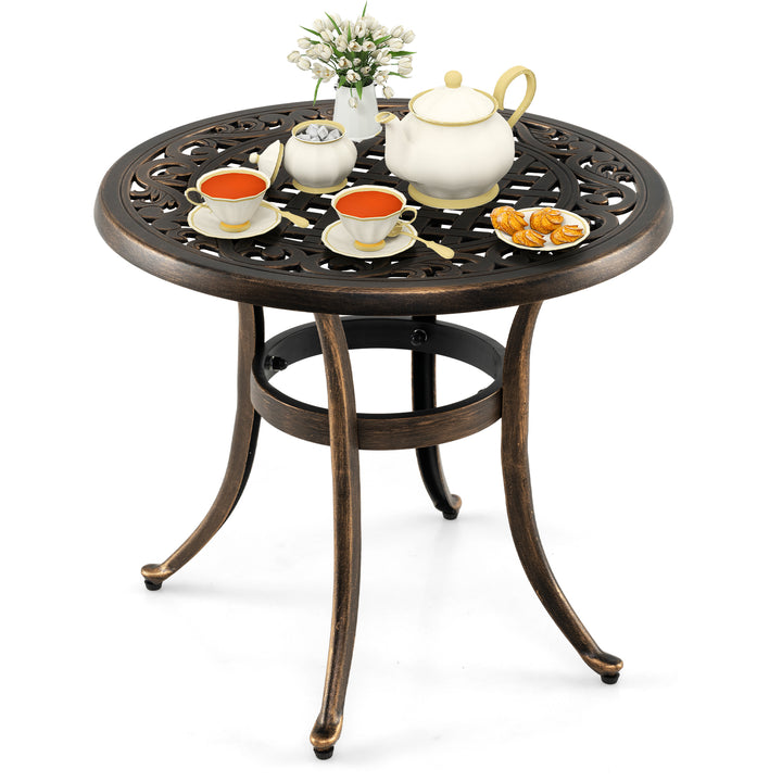 Cast Aluminium Patio Side Table with Floral Hollow-out Pattern in Bronze