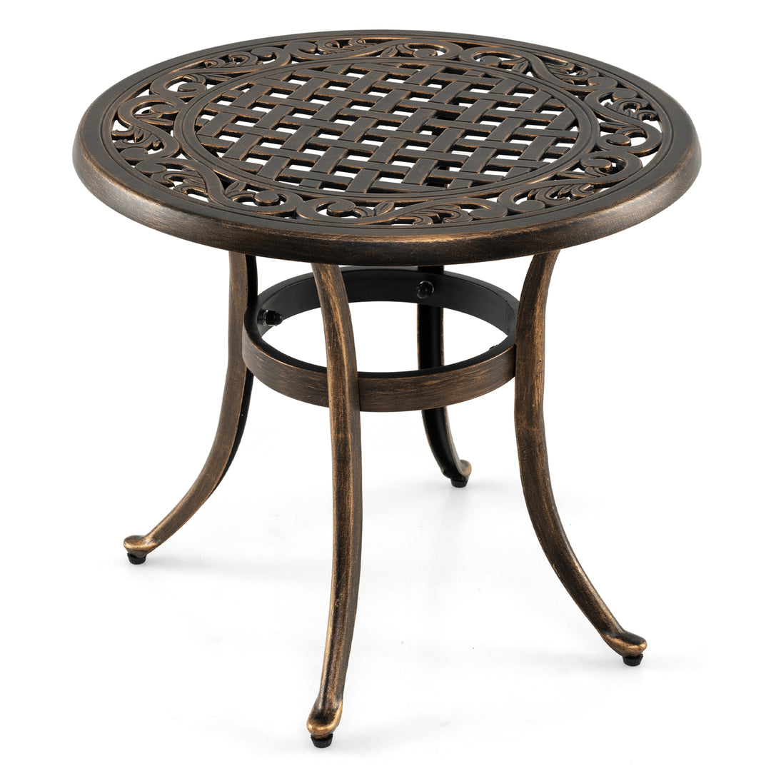 Cast Aluminium Patio Side Table with Floral Hollow-out Pattern in Bronze