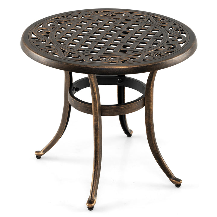 Cast Aluminium Patio Side Table with Floral Hollow-out Pattern in Bronze