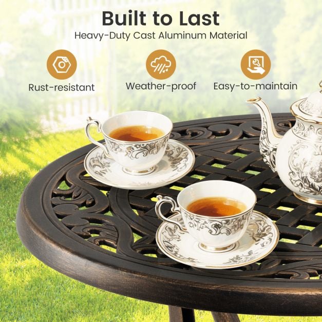 Cast Aluminium Patio Side Table with Floral Hollow-out Pattern in Bronze