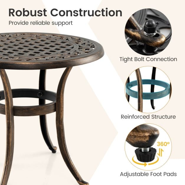 Cast Aluminium Patio Side Table with Floral Hollow-out Pattern in Bronze