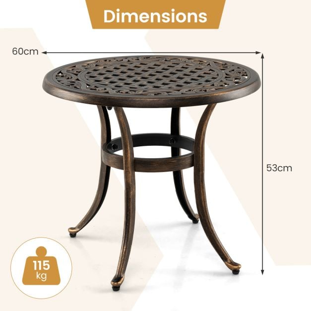 Cast Aluminium Patio Side Table with Floral Hollow-out Pattern in Bronze