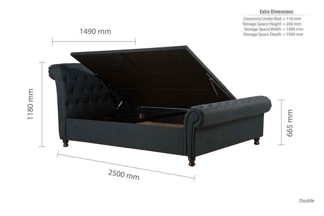 Castello Side Ottoman Bed with Gas Lift Mechanism for Flexible Storage Solutions