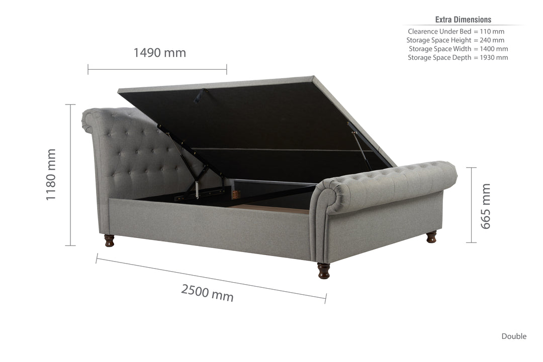 Castello Side Ottoman Bed with Gas Lift Mechanism for Flexible Storage Solutions