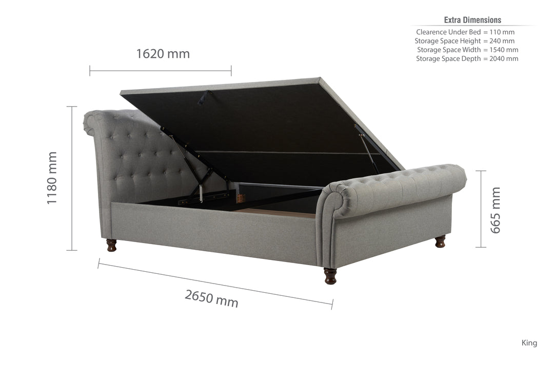 Castello Side Ottoman Bed with Gas Lift Mechanism for Flexible Storage Solutions