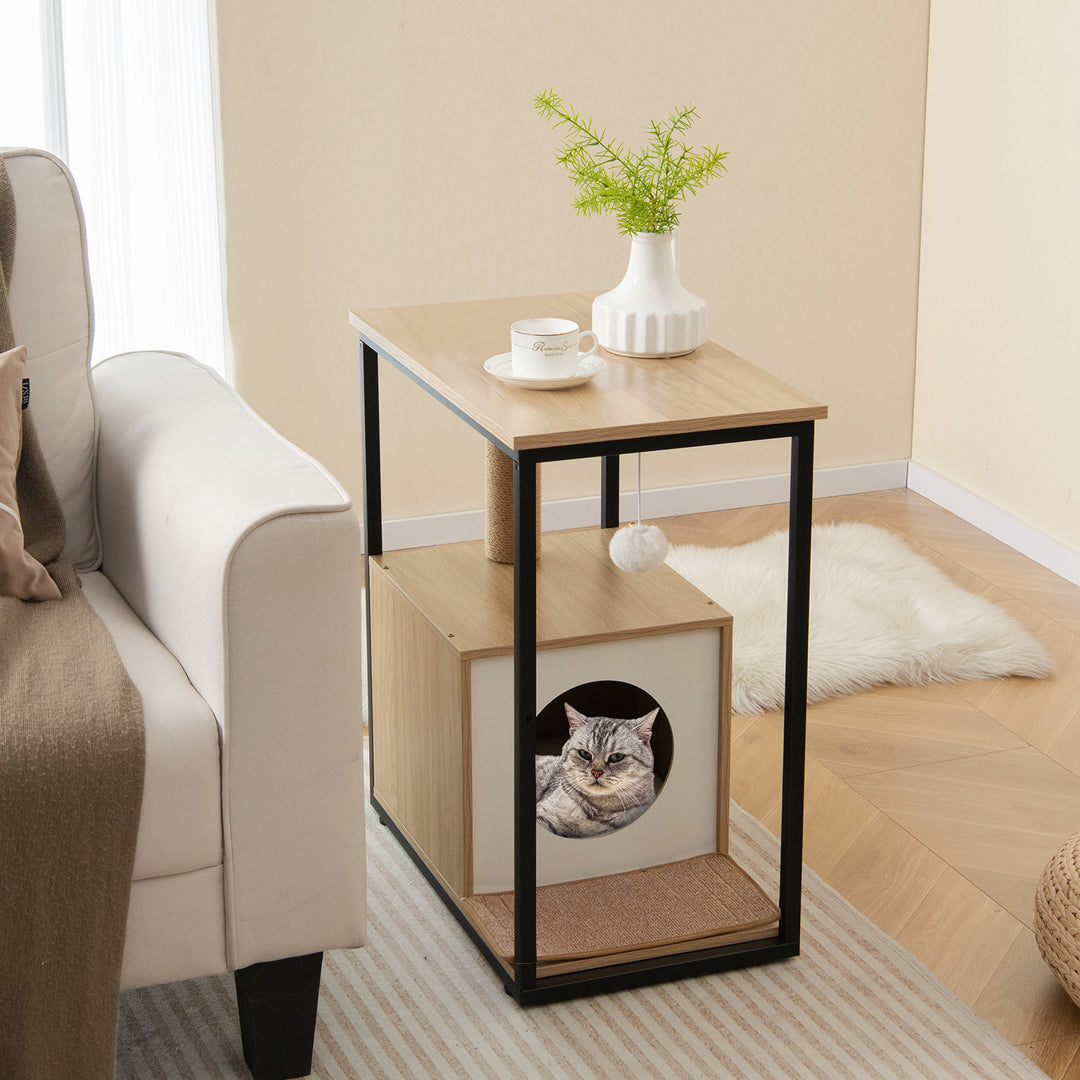 Cat Furniture End Table Cat House with Scratching Post - TidySpaces