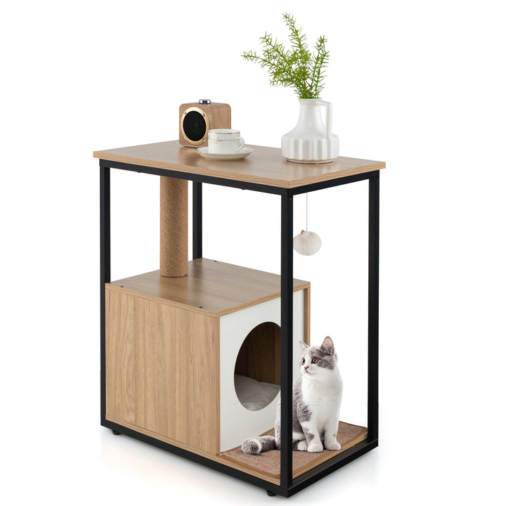 Cat Furniture End Table Cat House with Scratching Post Natural - TidySpaces