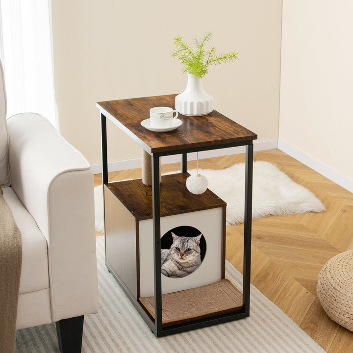 Cat Furniture End Table Cat House with Scratching Post - TidySpaces