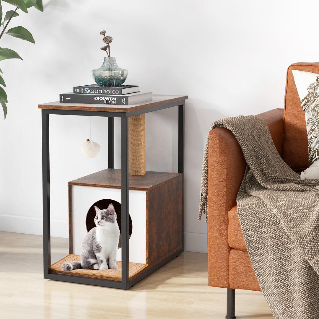 Cat Furniture End Table Cat House with Scratching Post - TidySpaces