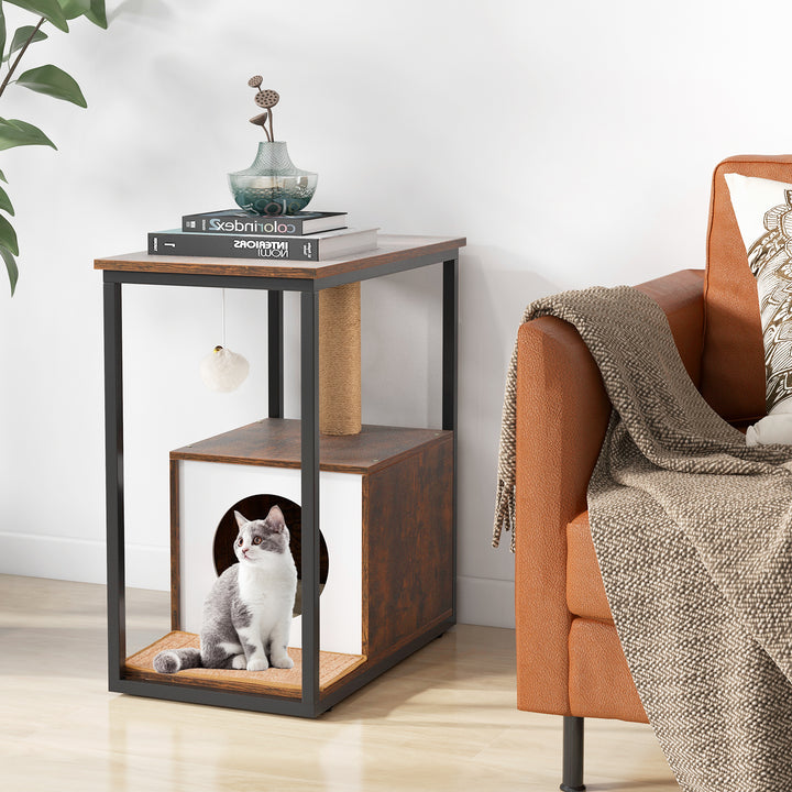 Cat Furniture End Table Cat House with Scratching Post - TidySpaces
