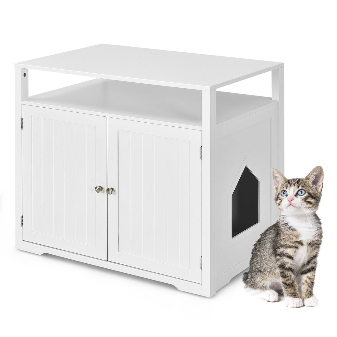 Cat Litter Box Enclosure with Adjustable and Removable Divider-White - TidySpaces