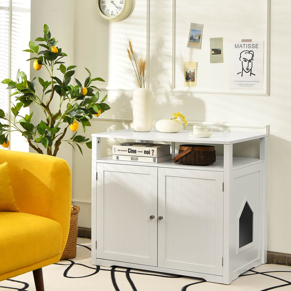 Cat Litter Box Enclosure with Adjustable and Removable Divider-White - TidySpaces