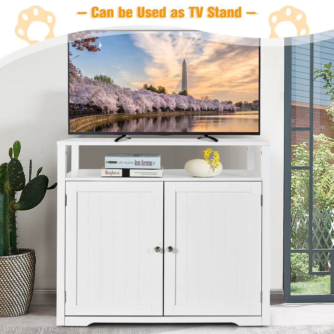 Cat Litter Box Enclosure with Adjustable and Removable Divider-White - TidySpaces