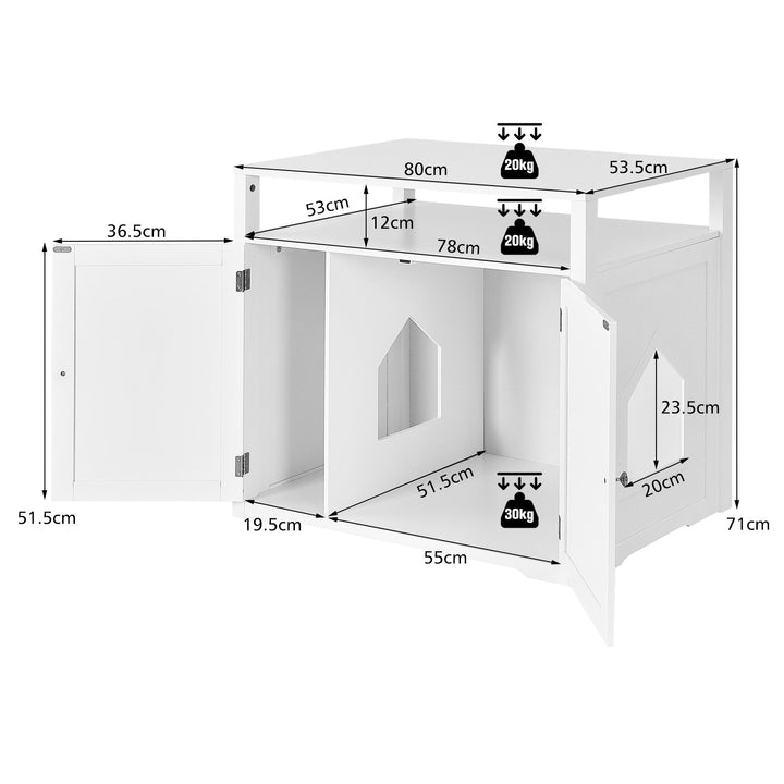 Cat Litter Box Enclosure with Adjustable and Removable Divider-White - TidySpaces