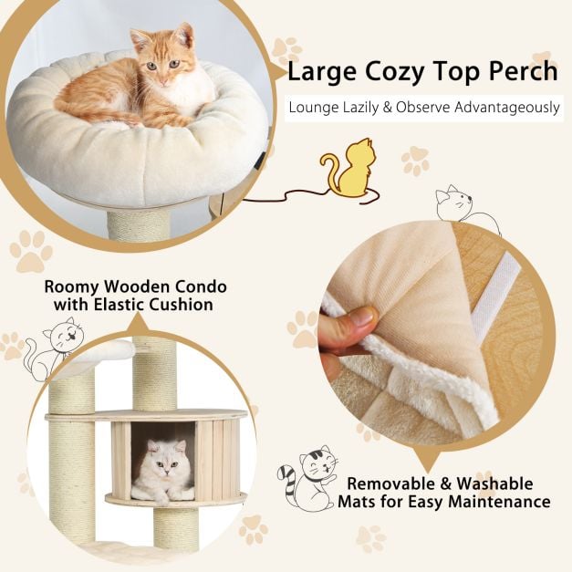 197 cm Multi-level Cat Tree Cat Tower for Play and Rest-Cream White