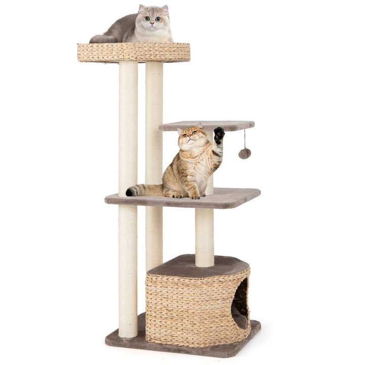 Cattail Cat Tower with Sisal Scratching Posts Perch Condo and Dangling Ball-Coffee - TidySpaces