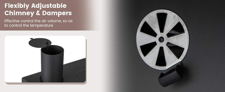 Charcoal BBQ Grill with Foldable Side Tables Hooks and Wheels