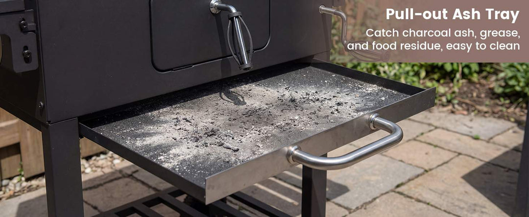 Charcoal BBQ Grill with Foldable Side Tables Hooks and Wheels