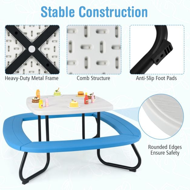 Children HDPE Kids Picnic Table with Height Adjustable Umbrella-White
