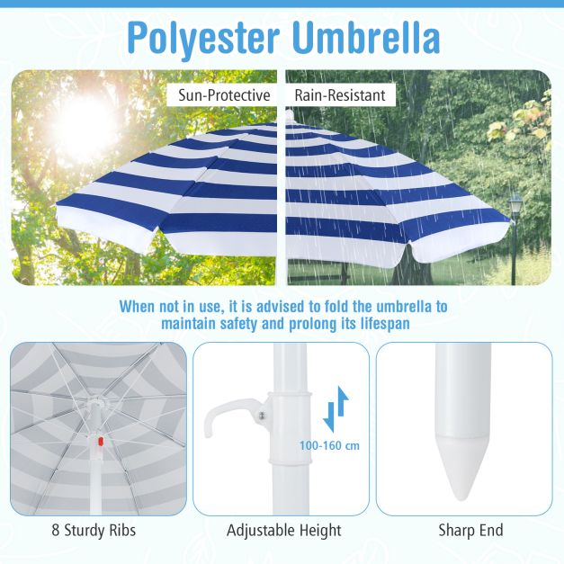 Children HDPE Kids Picnic Table with Height Adjustable Umbrella-White