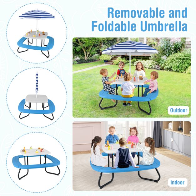 Children HDPE Kids Picnic Table with Height Adjustable Umbrella-White