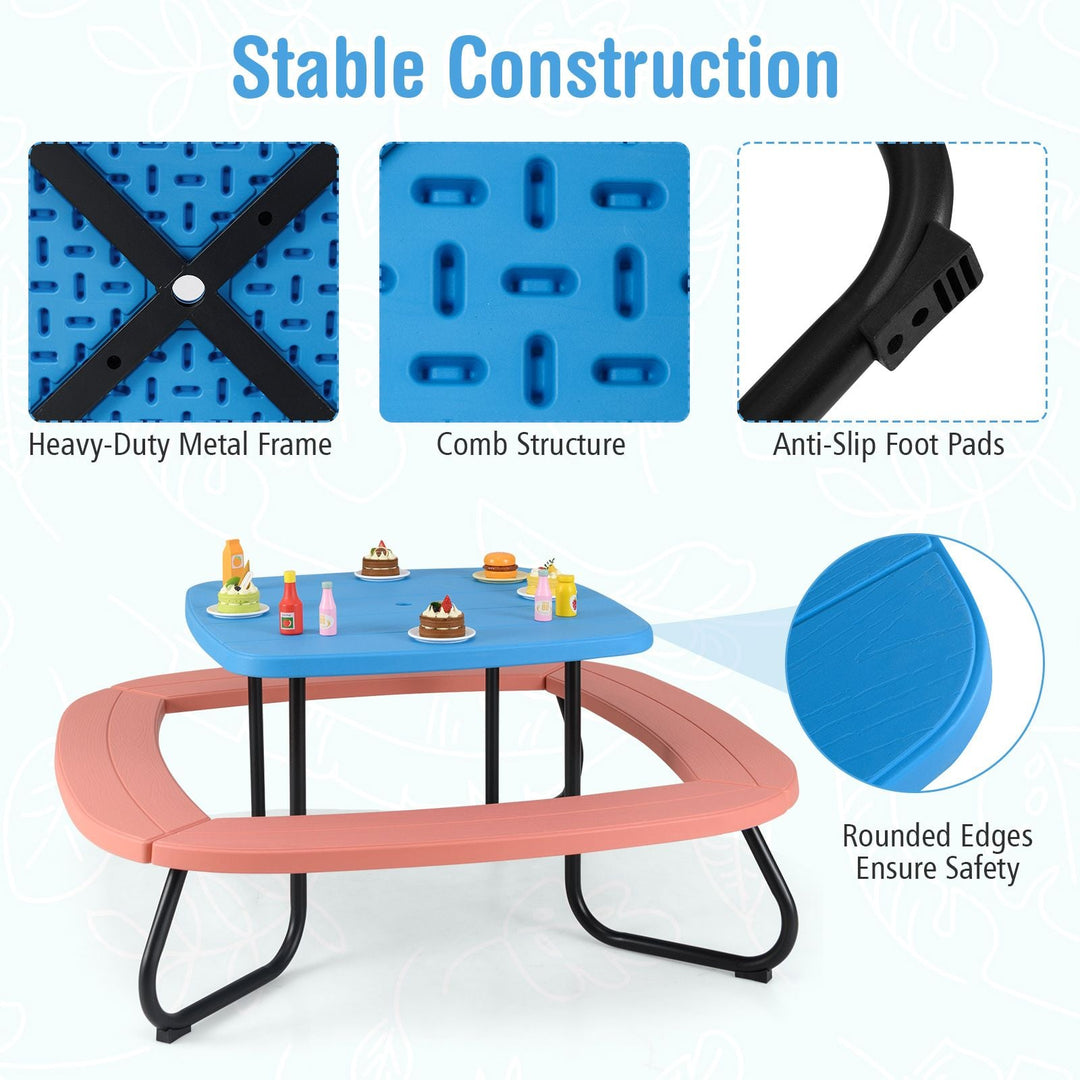 Children HDPE Kids Picnic Table with Height Adjustable Umbrella-Blue