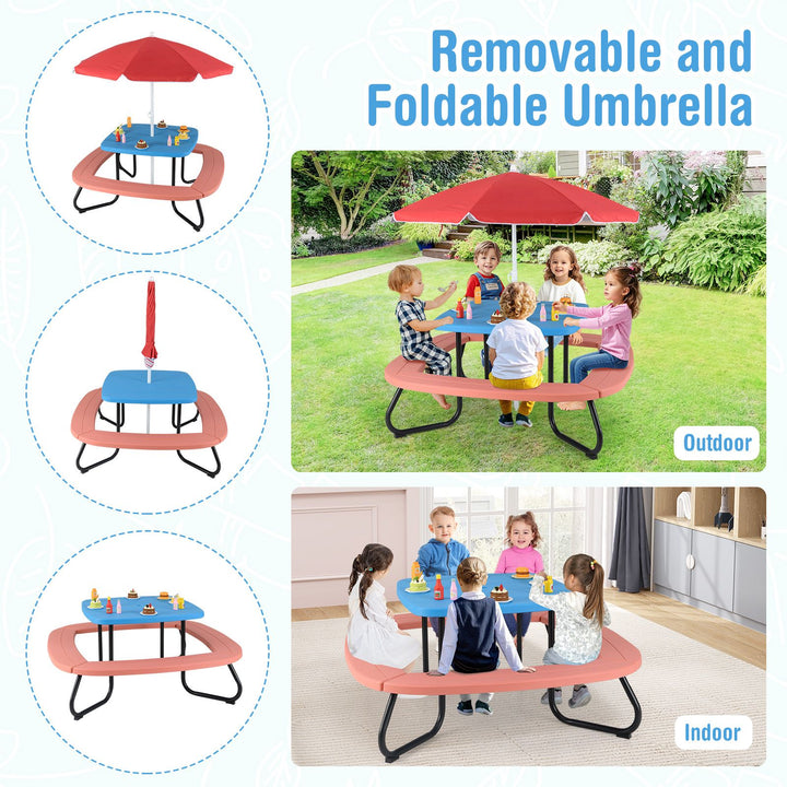 Children HDPE Kids Picnic Table with Height Adjustable Umbrella-Blue