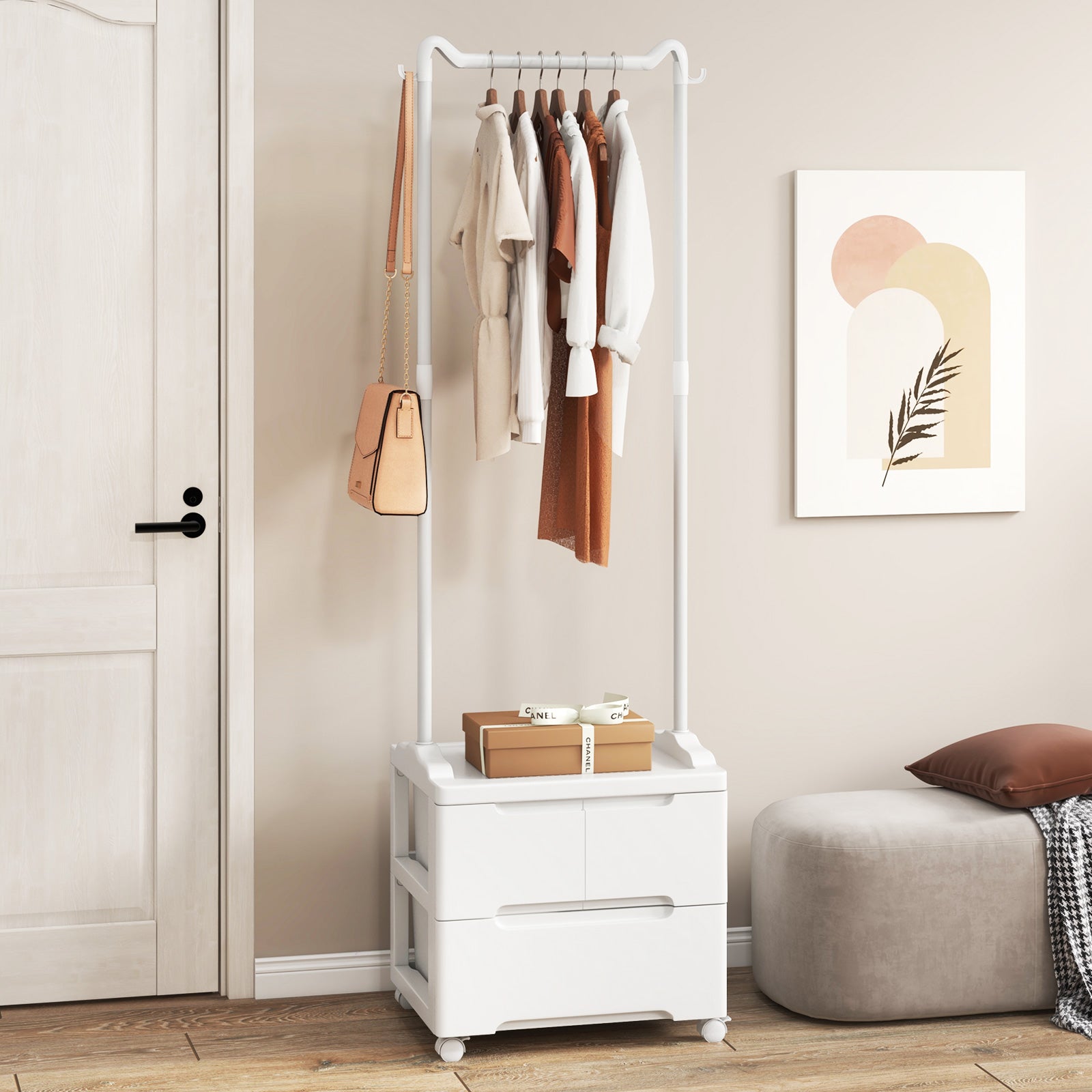 Clothes hanging rack with drawers online