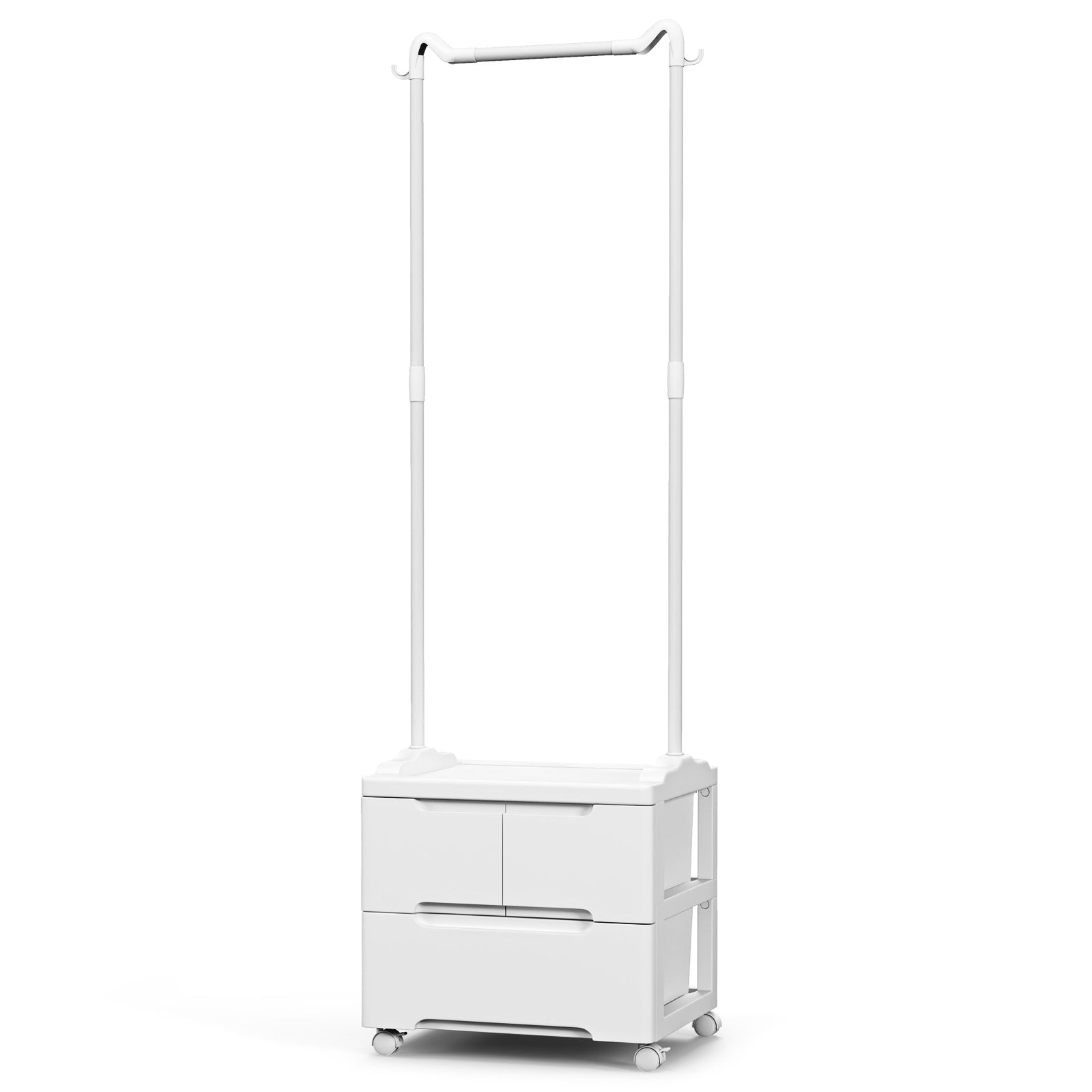 Clothing Rack with Drawers Rolling Garment Rack with Side Hooks White TidySpaces