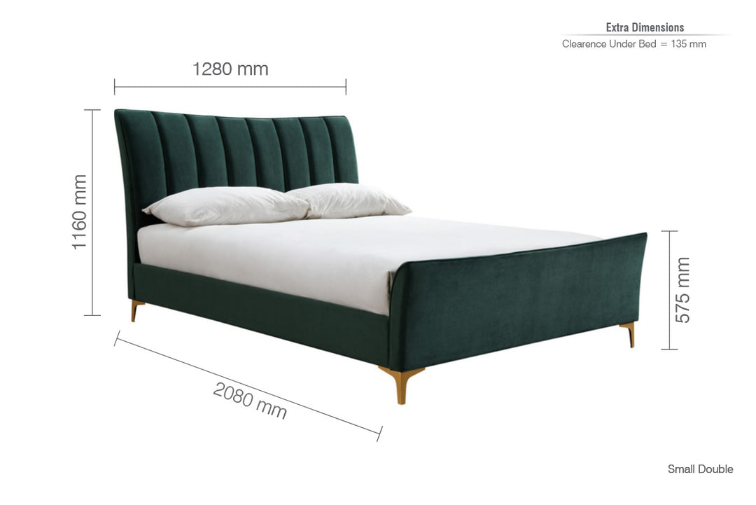 Clover Bed Frame with Stylish Cushioned Headboard and Elegant Gold Feet