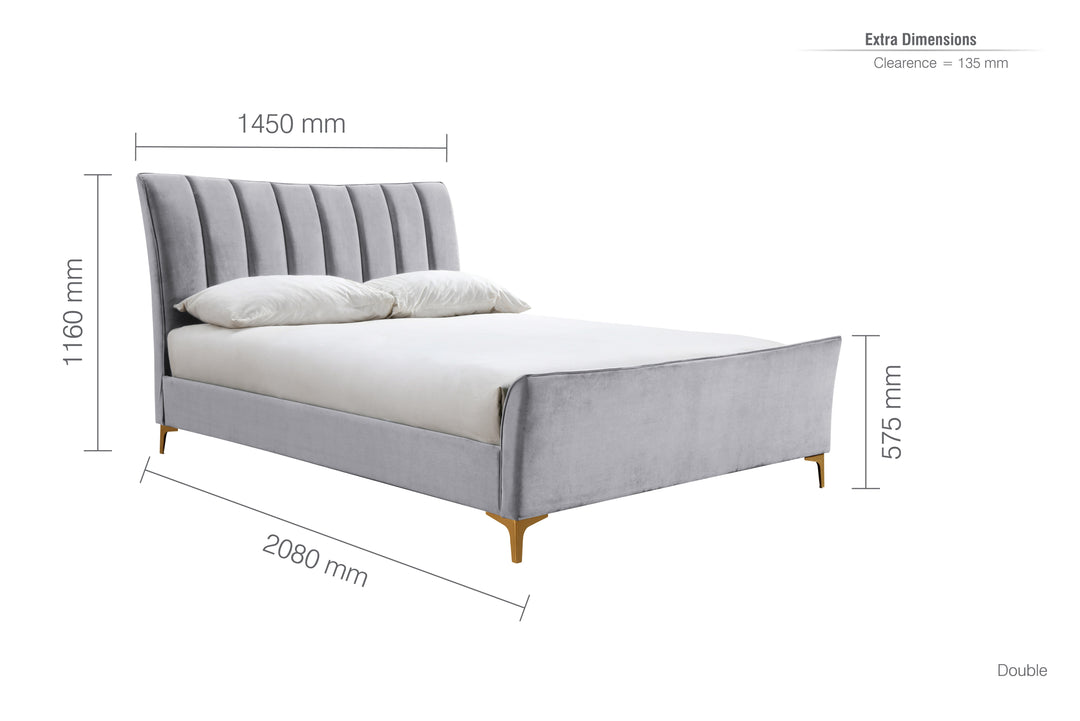 Clover Bed Frame with Stylish Cushioned Headboard and Elegant Gold Feet
