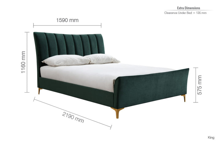 Clover Bed Frame with Stylish Cushioned Headboard and Elegant Gold Feet