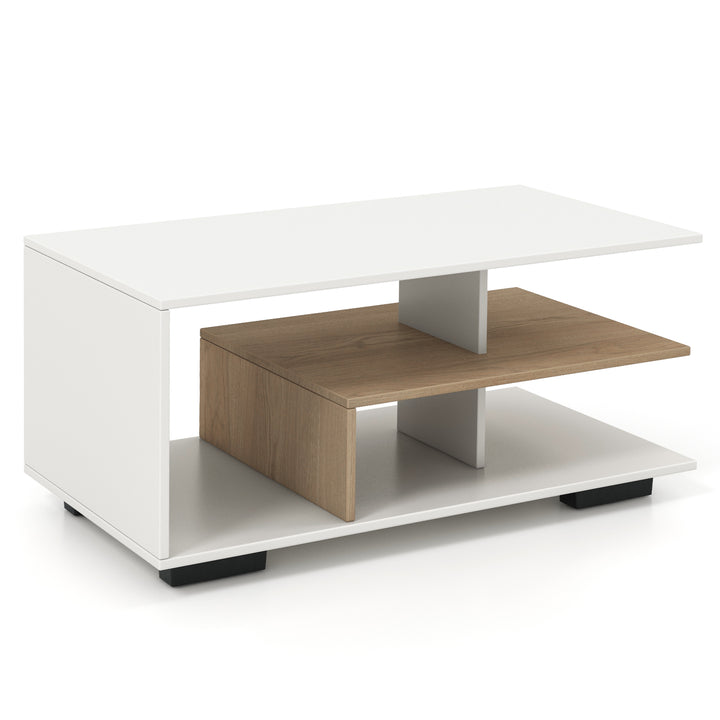 Coffee Table 3 Tier Rectangular Center with L Shaped Middle Shelf