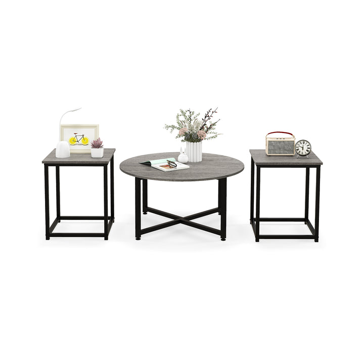 3 Piece Coffee Table Set with Heavy duty Metal Frame