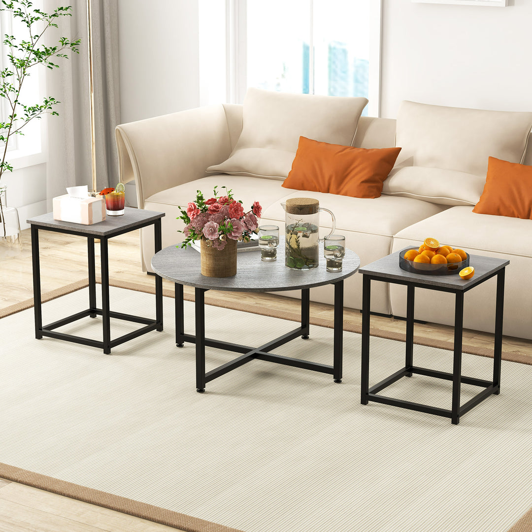 3 Piece Coffee Table Set with Heavy duty Metal Frame