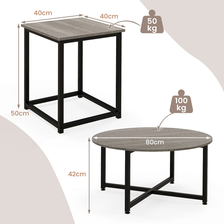 3 Piece Coffee Table Set with Heavy duty Metal Frame