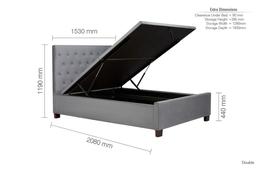 Contemporary Cologne Ottoman Bed with Gas Lift Storage and Button Detailing