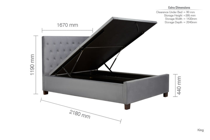 Contemporary Cologne Ottoman Bed with Gas Lift Storage and Button Detailing