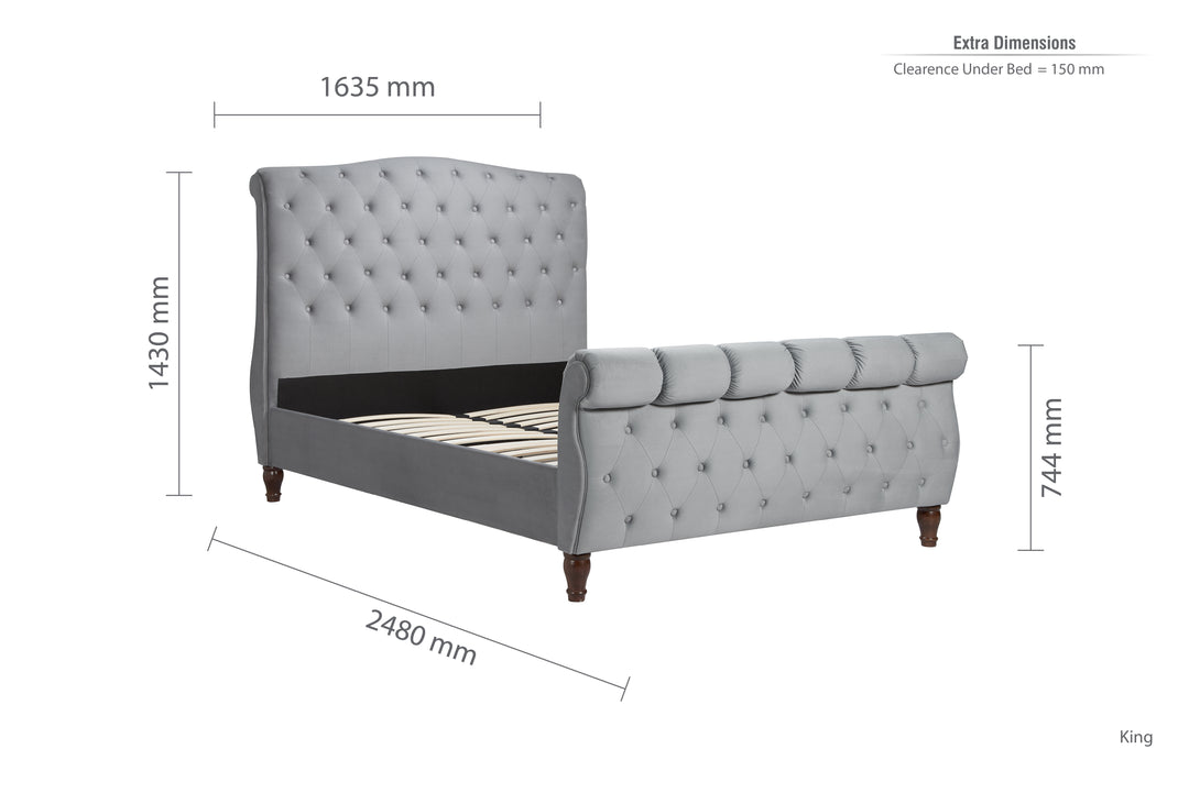 Colorado Sleigh Bed with Rolled Headboard in Luxurious Velvet Finish