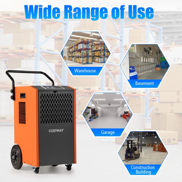 73 L/Day Commercial Dehumidifier with Drain Hose and Timer for Efficient Moisture Control