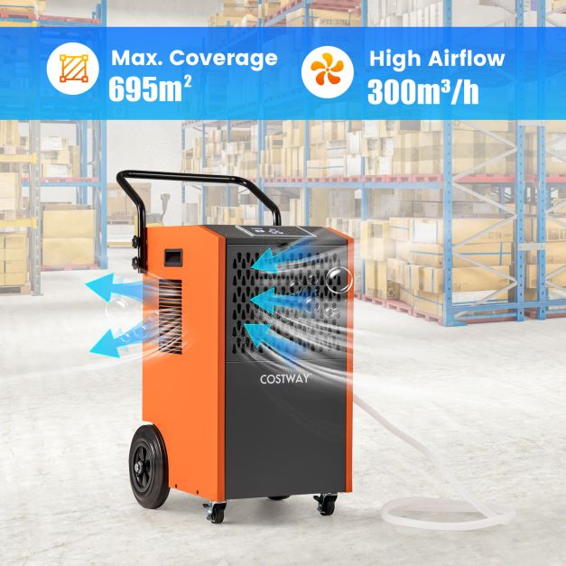 73 L/Day Commercial Dehumidifier with Drain Hose and Timer for Efficient Moisture Control