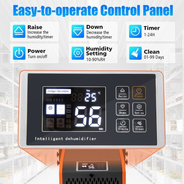 73 L/Day Commercial Dehumidifier with Drain Hose and Timer for Efficient Moisture Control
