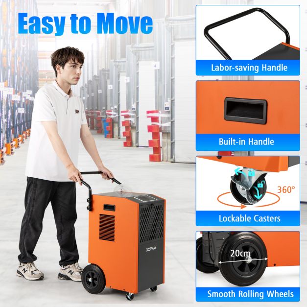 73 L/Day Commercial Dehumidifier with Drain Hose and Timer for Efficient Moisture Control