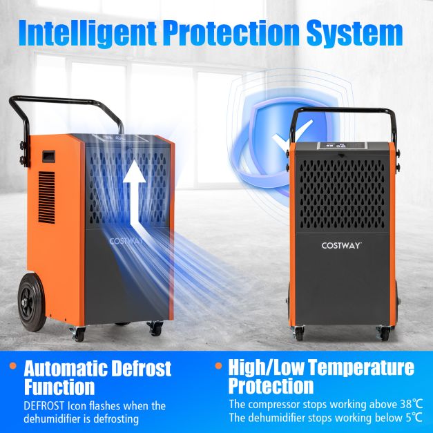 73 L/Day Commercial Dehumidifier with Drain Hose and Timer for Efficient Moisture Control