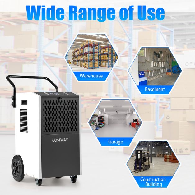 73 L/Day Commercial Dehumidifier with Drain Hose and Timer for Efficient Moisture Control
