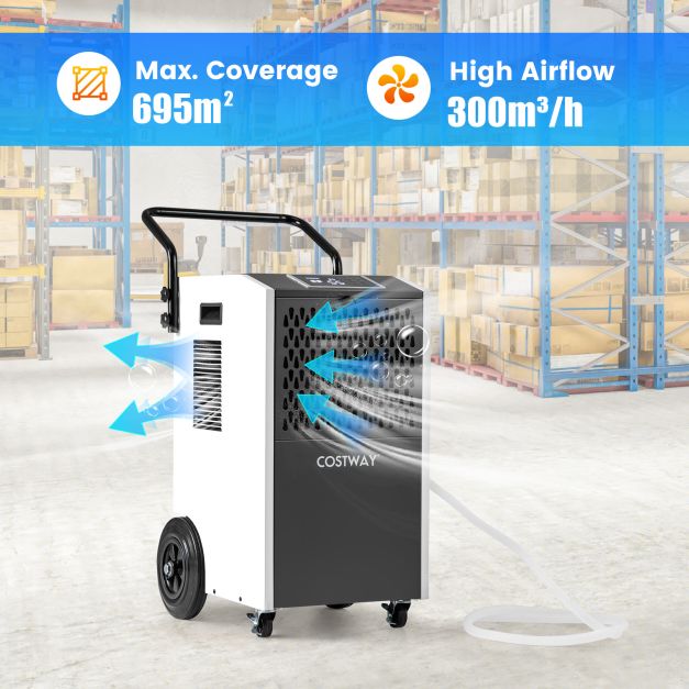 73 L/Day Commercial Dehumidifier with Drain Hose and Timer for Efficient Moisture Control