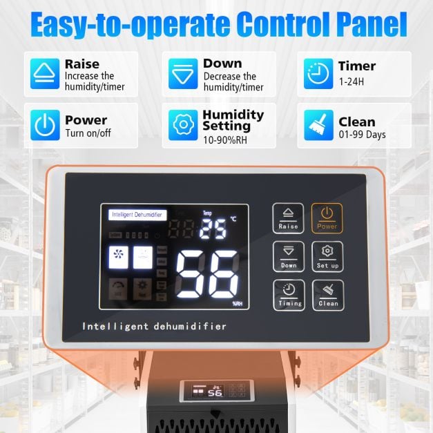73 L/Day Commercial Dehumidifier with Drain Hose and Timer for Efficient Moisture Control